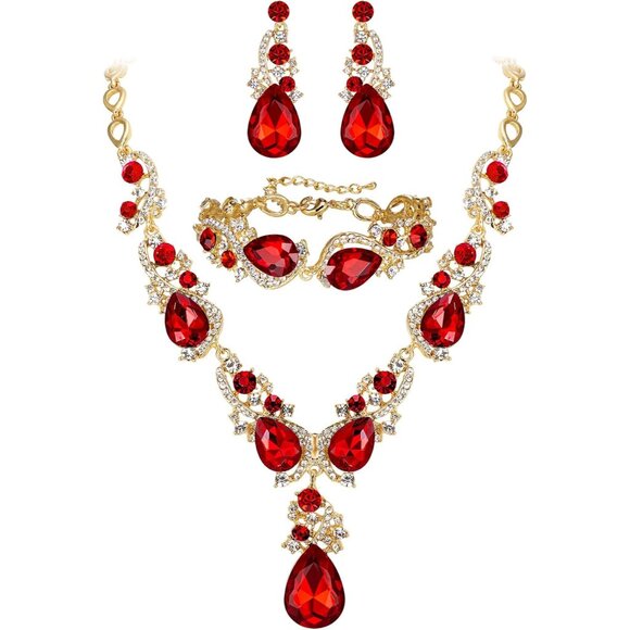 Wedding Bridal Jewelry for Women Multi Teardrop Cluster Crystal Statement Neckla
